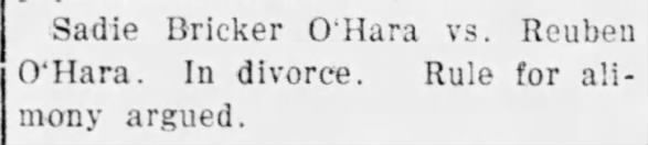 Reuben & Sadie O'Hara divorce